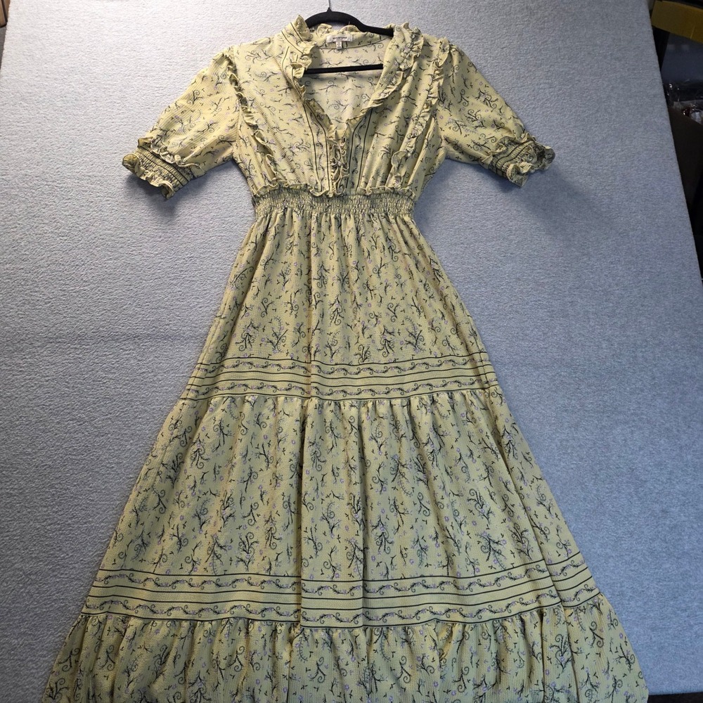 Max Studio Floral Maxi Dress Womens Medium Sage Prairie Cottagecore Tiered Boho